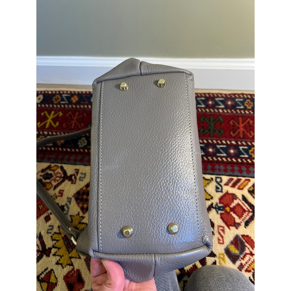 Valentina Grey Pebbled Genuine Leather Shoulder Bag Made in Italy Hobo Purse - Picture 6 of 12